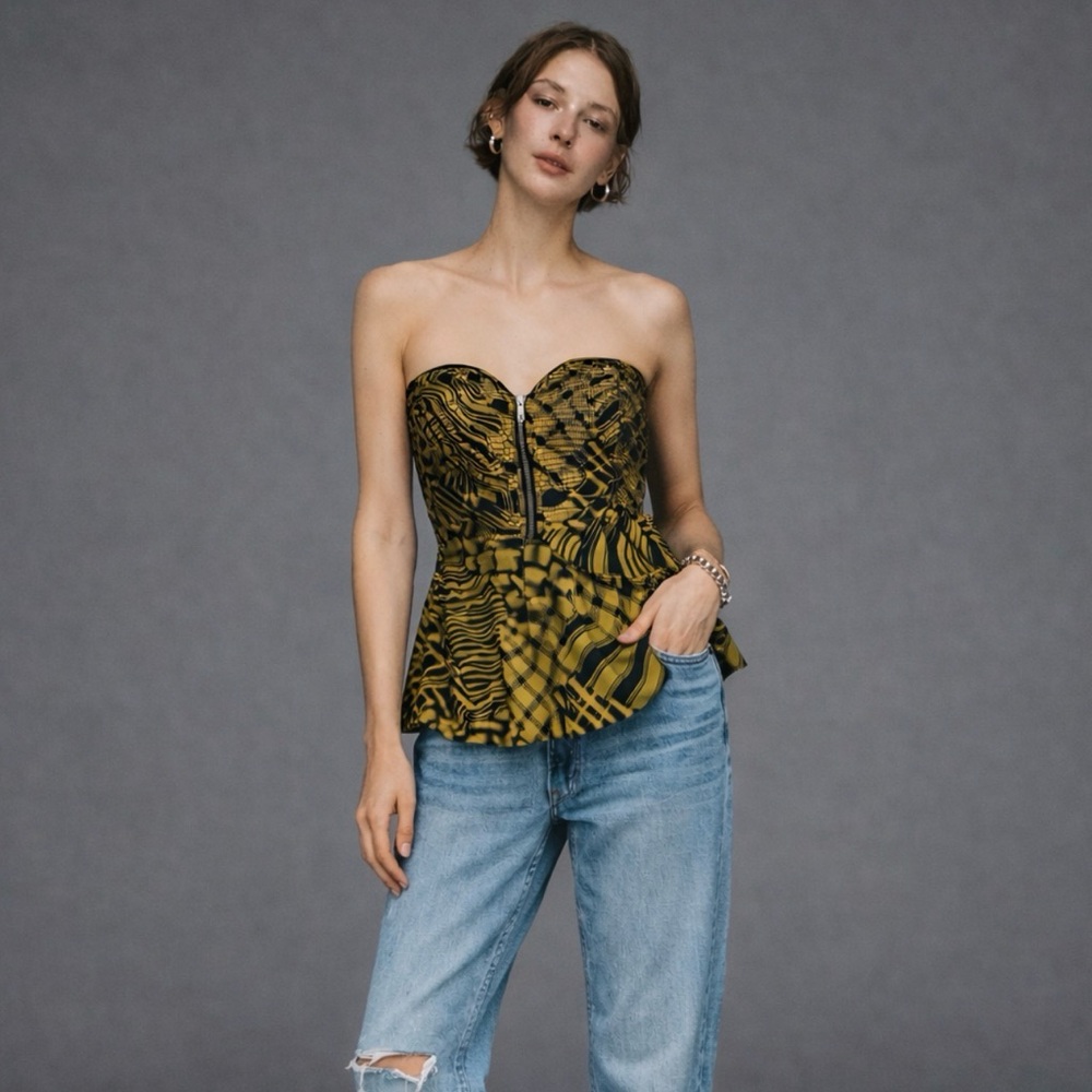 Anthropologie Maple silk strapless sweetheart top